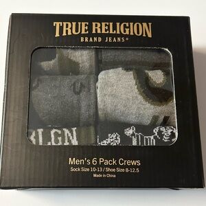True Religion Men’s 6 Pack Crew Socks Grey Black Size 10-13 NEW